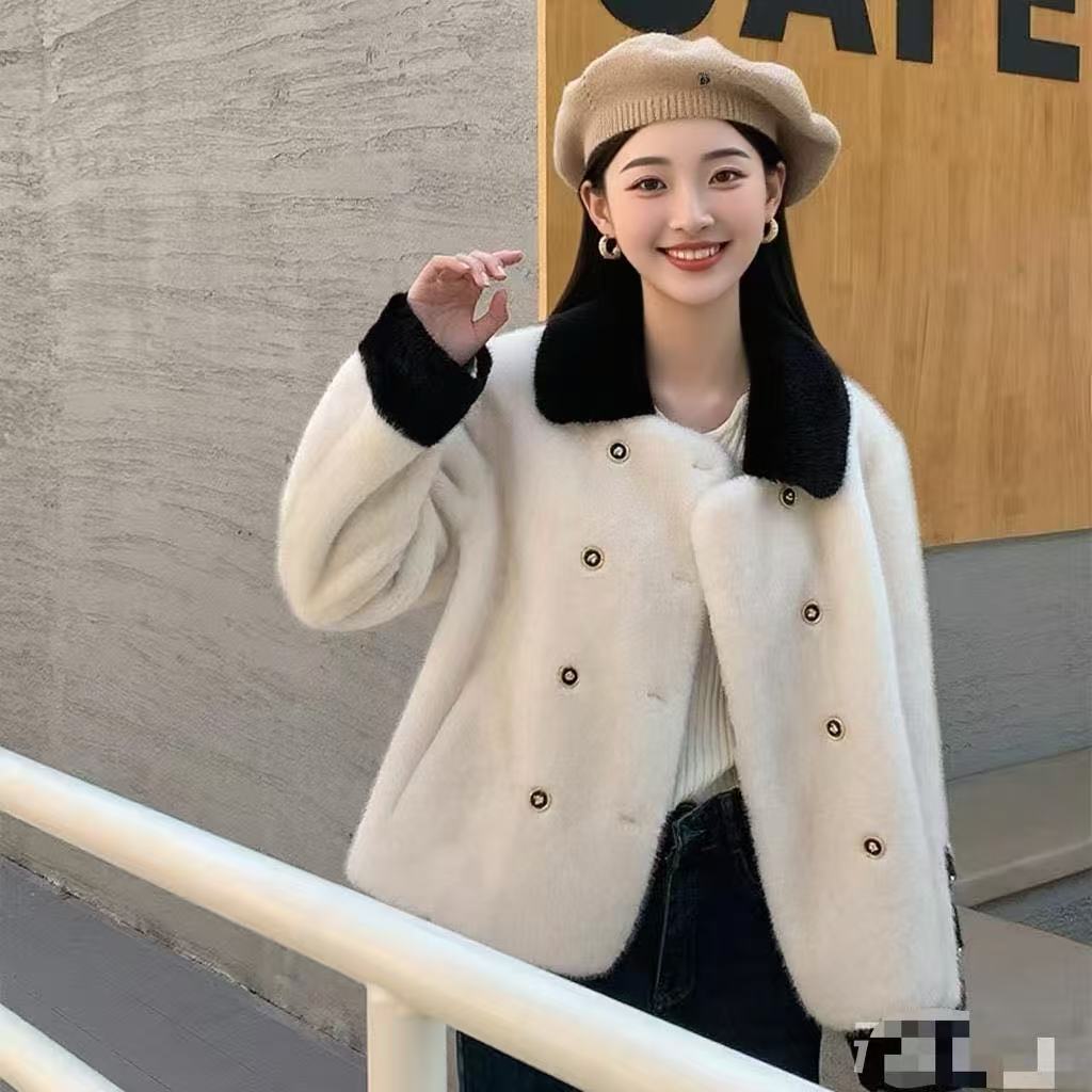黑白撞色水貂毛紫标貂皮大衣2025水貂皮外套女整貂短高级感小香风