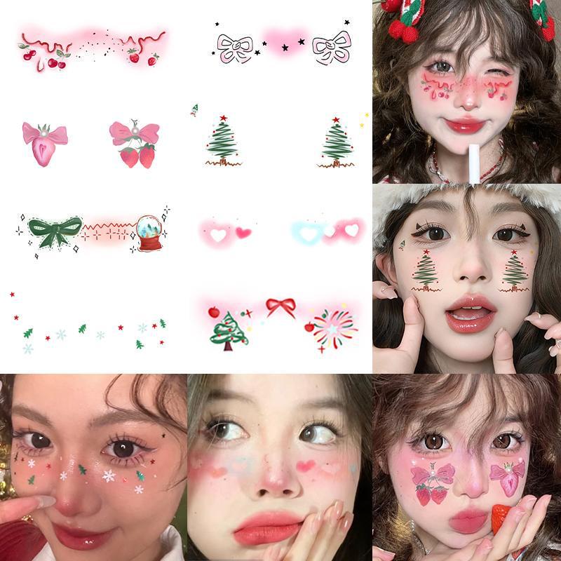 Christmas Makeup Face Stickers for Girls, Sweet Cartoon Strawberry Snowflake Blush Cos Party Photo Tattoo Stickers Christmas Makeup Face Stickers for Girls, Sweet Cartoon Strawberry Snowflake Blush Cos Party Photo Tattoo Stickers