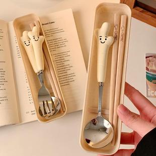 ♤ Cute Smiling Face Ginger Tableware Chopsticks Spoon Set Household Stainless Steel Student Personal High-Value Love