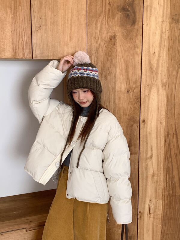 2025年新款羽绒服女短款针织圆领休闲宽松加厚韩版洋气小个子外套|undefined