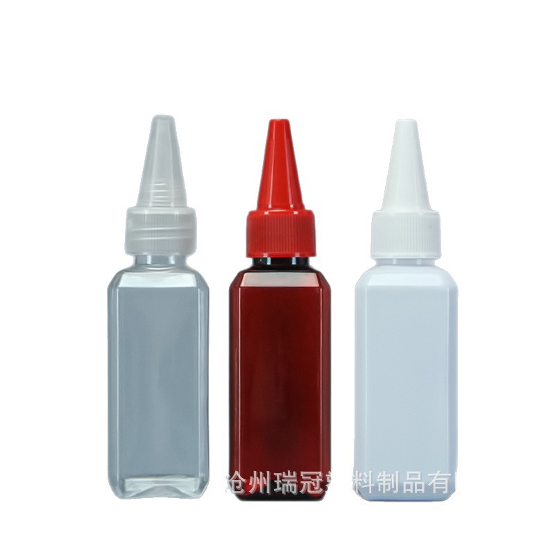 En stock 50ml botella de boca puntiaguda 50ml botella de plástico botella de recubrimiento botella de compresión botella de mezcla de color loción pigmento sub-botella