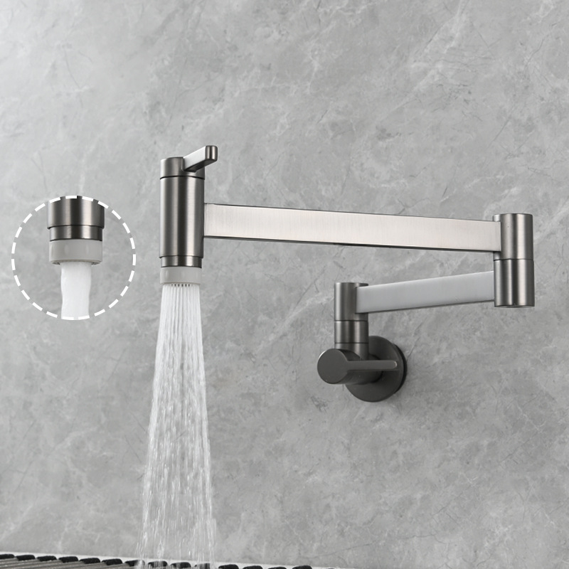 Cuadrado de cobre doble interruptor Cuenca del grifo de la cocina montado en la pared plegable solo grifo de frío piscina MOP grifo alargado