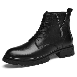 Boots 2025 Autumn and Winter New High-End High-Top Simple Work Boots Large Size Fleece-Lined and Cotton British Leather Boots