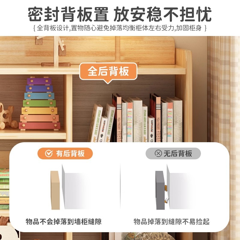 Estante de libros para niños Estante de libros de dibujos Estante de piso Estante de madera sólida Estante de jardín de infantes Estante de cuadrícula Gabinete bajo almacenamiento armario