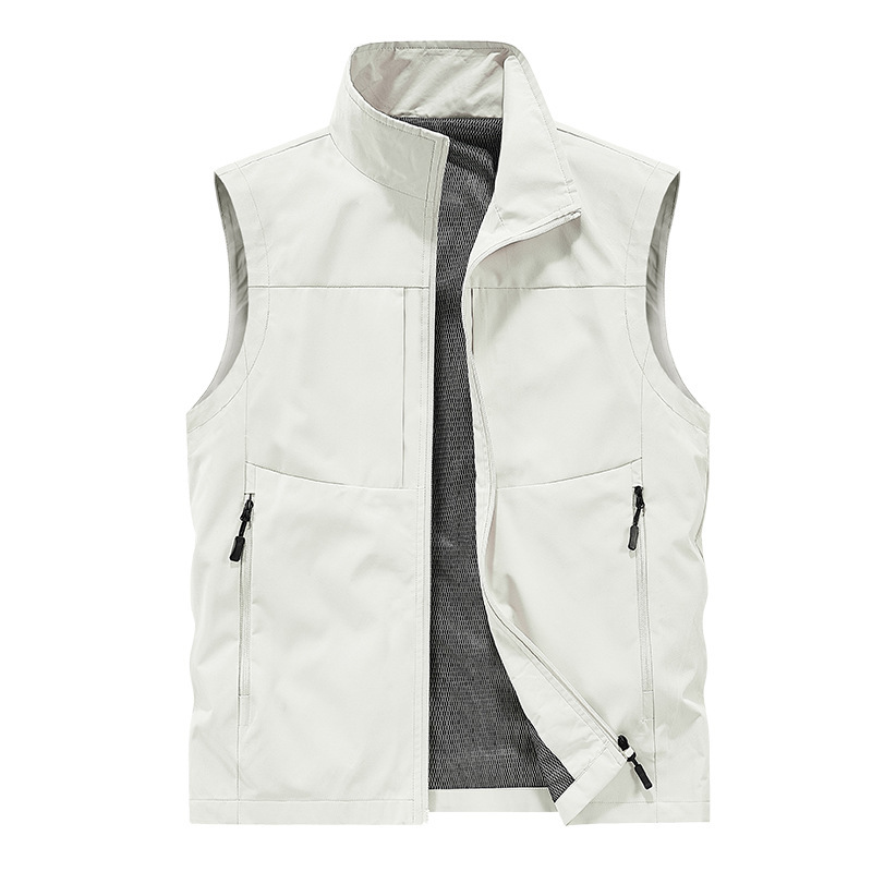 Spring new casual breathable vest outdoor photography fishing sports men's cardigan stand collar logo waistcoat