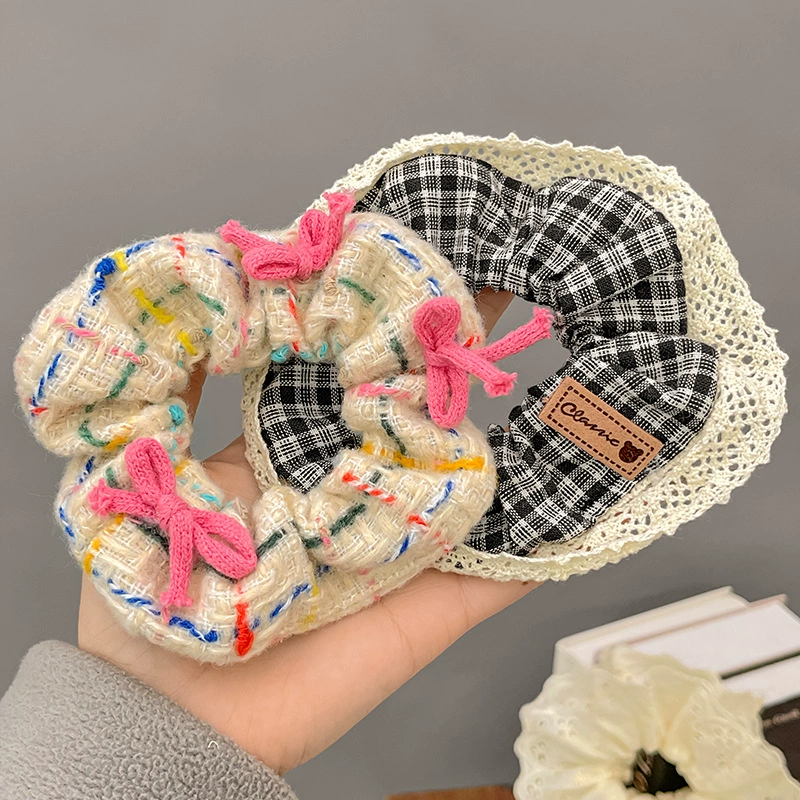 Lace plush bow large intestine hair tie women's hair tie ball head ponytail head rope college style rubber band hair accessory