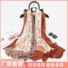 韓版色丁雪紡絲巾90180印花高檔仿真絲披肩復古潮流氣質女大方巾