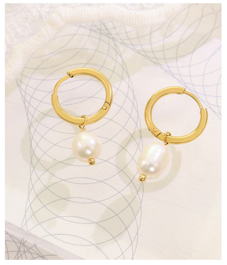 retro pearl hoop earrings titanium steel plated jewelry