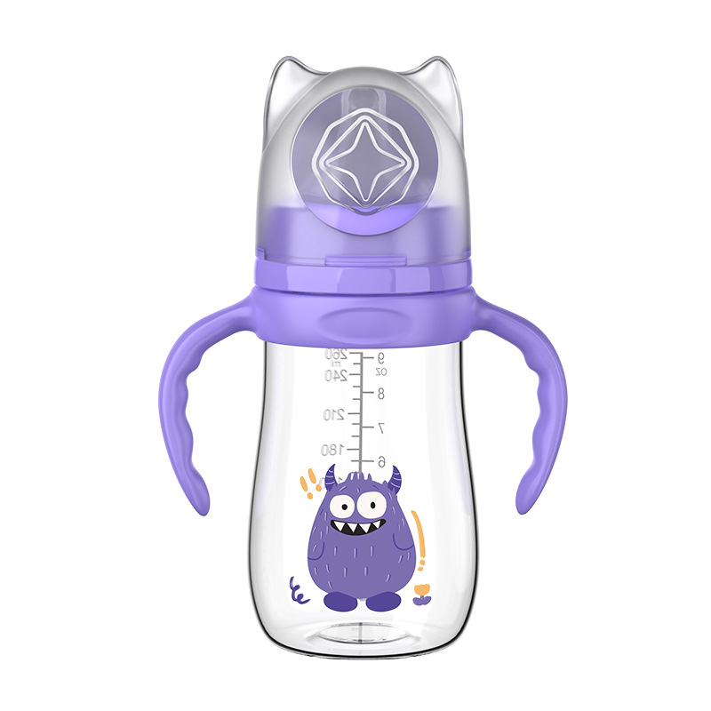Biberón de Boca Ancha para Bebés, 210 ml, 240 ml, 300 ml, Serie Monster con Asa, Biberón de PP sin Pajita, Venta al por Mayor