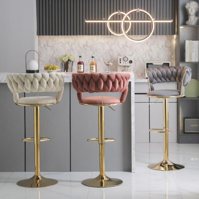 In-Stock Quick Delivery Bar Chair Nordic Light Luxury Bar Stool Café Home High-Legged Swivel Adjustable Backrest Metal Stool