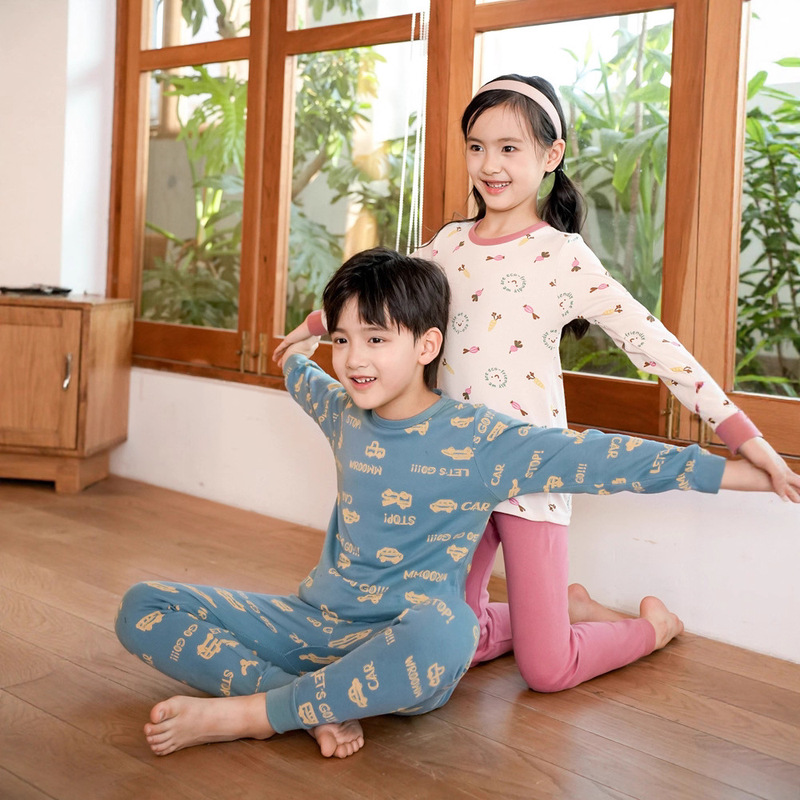 Children's Pajamas Pure Cotton Toddler Autumn Clothes Boys Thermal Underwear Set Girls Base Layer All-Cotton Sweater Winter