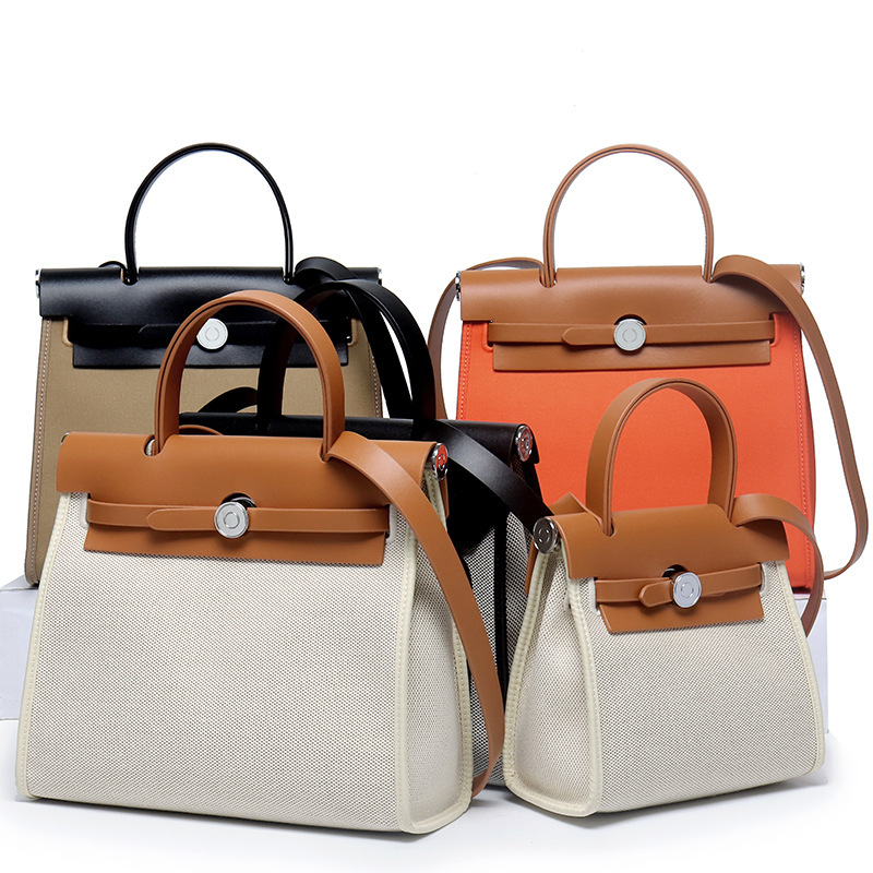 New herbag Kelly Cowhide + Canvas Shoulder Hand Crossbody Bag Premium Tote Leather Women's Bag New herbag Kelly Cowhide + Canvas Shoulder Hand Crossbody Bag Premium Tote Leather Women's Bag