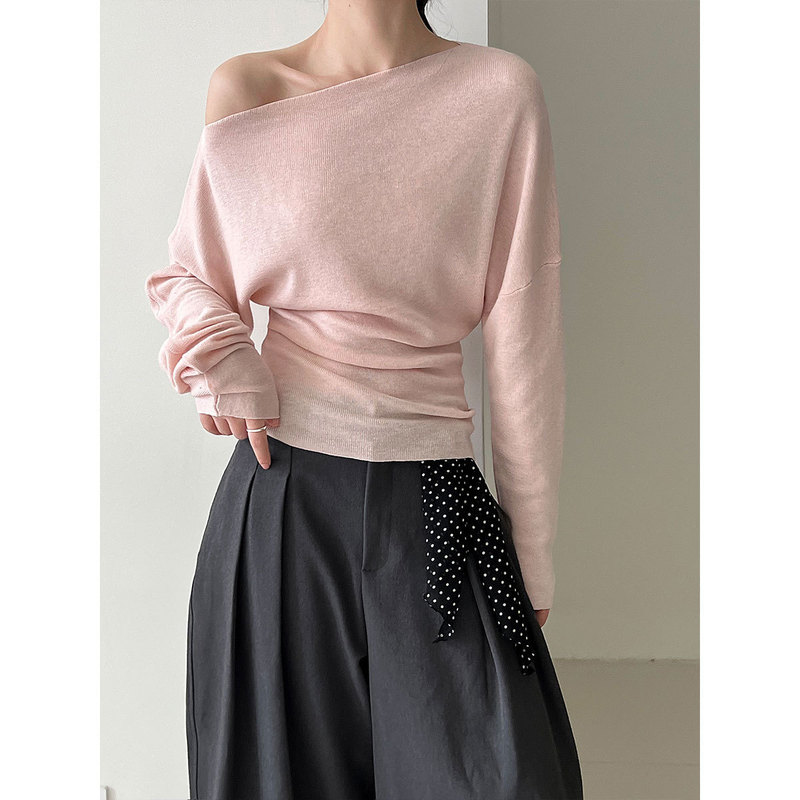 Luxi Design-Inspired Waist-Cinching Slim-Fit Asymmetrical Shoulder Knit Sweater for Women, New Autumn Long-Sleeve Off-Shoulder Top, Base Shirt Ss780 Luxi Design-Inspired Waist-Cinching Slim-Fit Asymmetrical Shoulder Knit Sweater for Women, New Autumn Long-Sleeve Off-Shoulder Top, Base Shirt Ss780