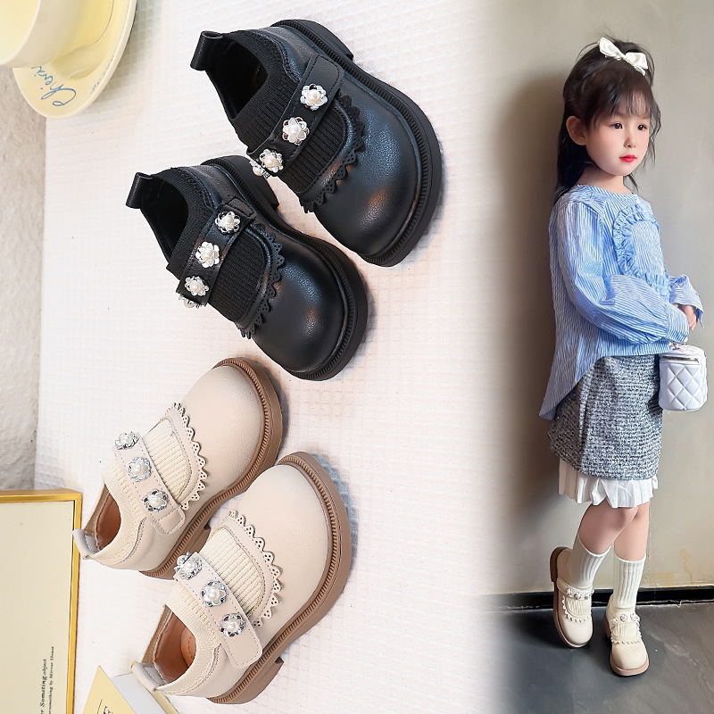 Popular Girls' Leather Shoes, Princess Shoes, Autumn Style Children's Black Leather Shoes, Stylish Soft-Soled Single Shoes for Girls, Wholesale