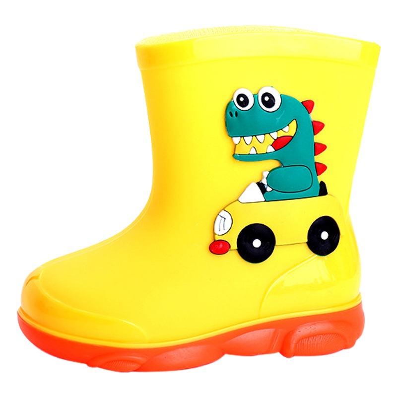 Children's Rain Boots Non-Slip Soft Bottom Cute Cartoon Dinosaur Fleece-Lined Warm Removable Rain Boots for Men, Women, Middle-Aged and Older Kidsren