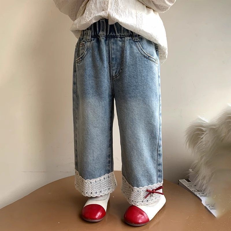 女童牛仔裤春秋新款儿童洋气时髦韩版阔腿裤宝宝直筒宽松外穿长裤|undefined