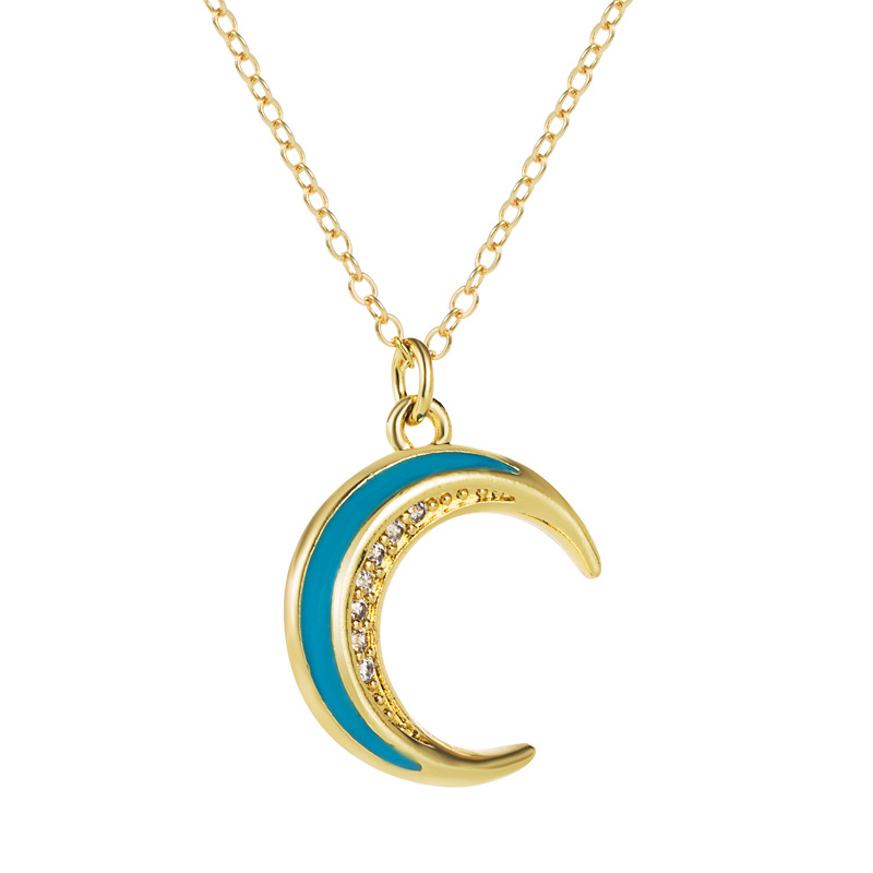 Fashion Cartoon Moon Copper Pendant Necklace Zircon Copper Necklaces