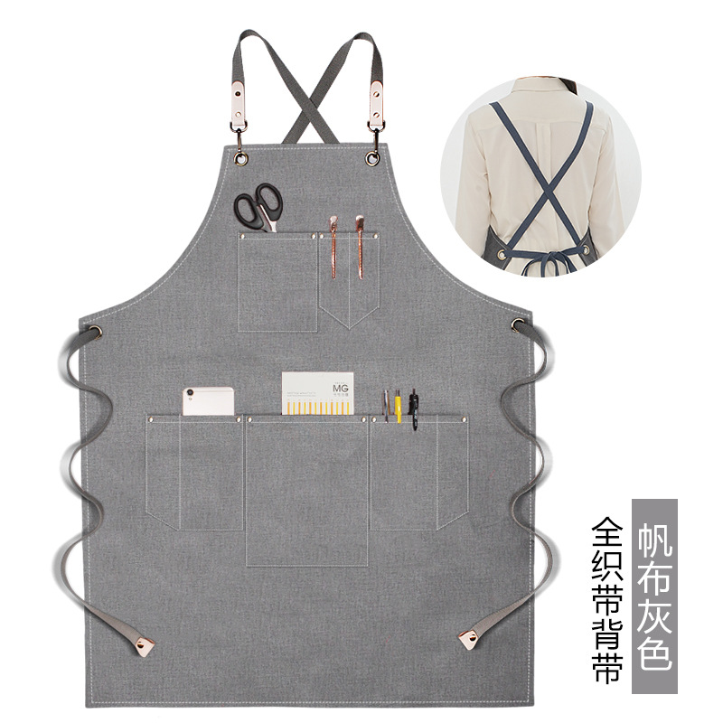 Delantal de lona engrosada transfronteriza logotipo personalizado cafetera especial para hornear leche tienda de té restaurante cocina delantal doméstico