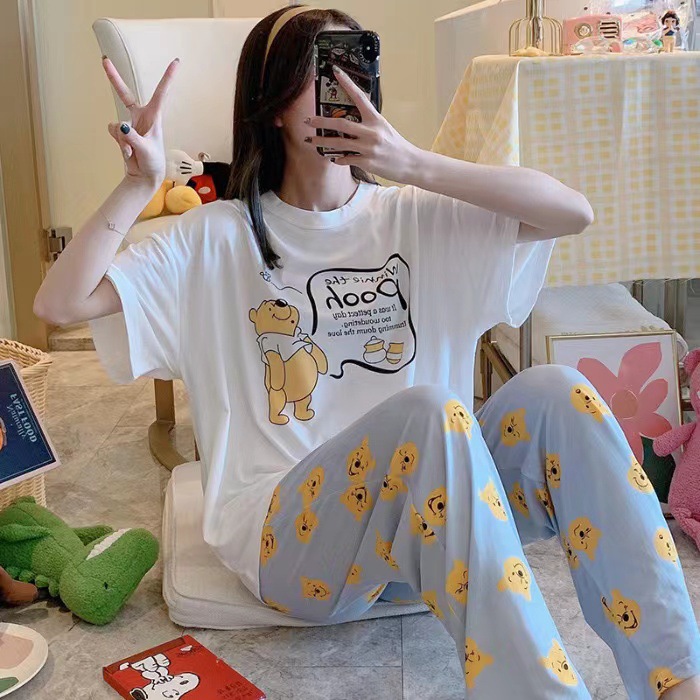 女性のためのパジャマ夏半袖韓国スタイル春と秋のかわいいズボン薄い 2025 ルーズホーム服セット大きいサイズ漫画