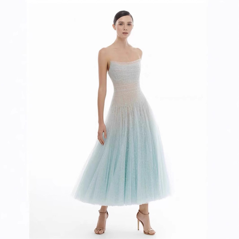 25 New Summer Vietnamese Niche Design Celebrity Princess Fairy Sexy Chest-Wrapped Pure Color Mesh Dress 25 New Summer Vietnamese Niche Design Celebrity Princess Fairy Sexy Chest-Wrapped Pure Color Mesh Dress