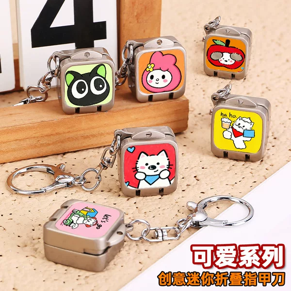 Creative Bestie Mini Nail Clipper Portable Foldableing Nail Clipper One-Click Open Black Cat Cute Key Bag Pendant