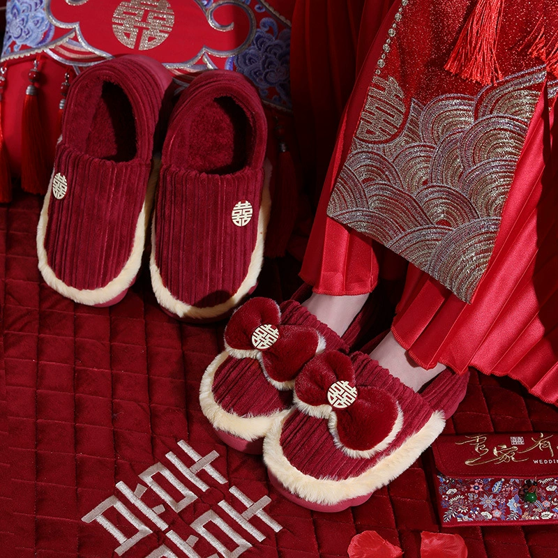 Мужские хлопковые тапочки на каблуке, осенне-зимние домашние тапочки на флисовой подкладке, теплые хлопковые туфли на толстой подошве для женщин, свадебные туфли.