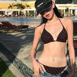 韩国ins风比基尼印花波点简约性感bikini纯欲风分体泳衣温泉泳装