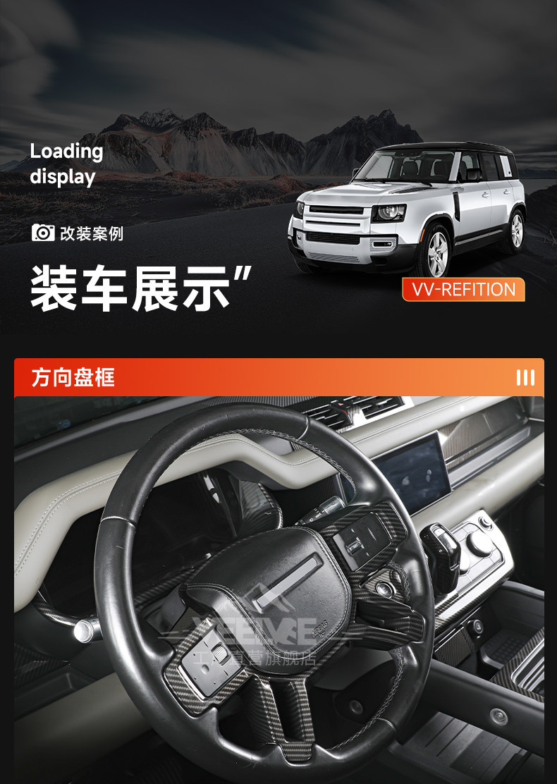 Suitable for Land Rover New Defender 90/110 Carbon Fiber Pattern Interior Decoration Stickers Accessories Steering Wheel Center Console Air Vent Modification