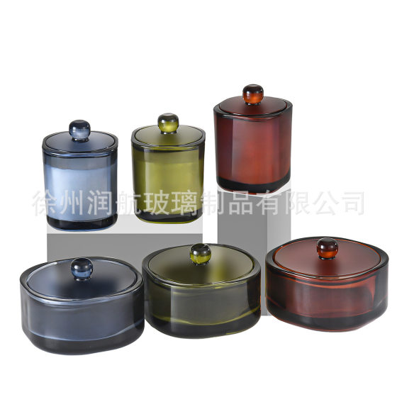 Green Large Super Thick Square Round Fauvism Candle Cup Empty Cup Home Decoration Aromatherapy Glass Jar Candlestick