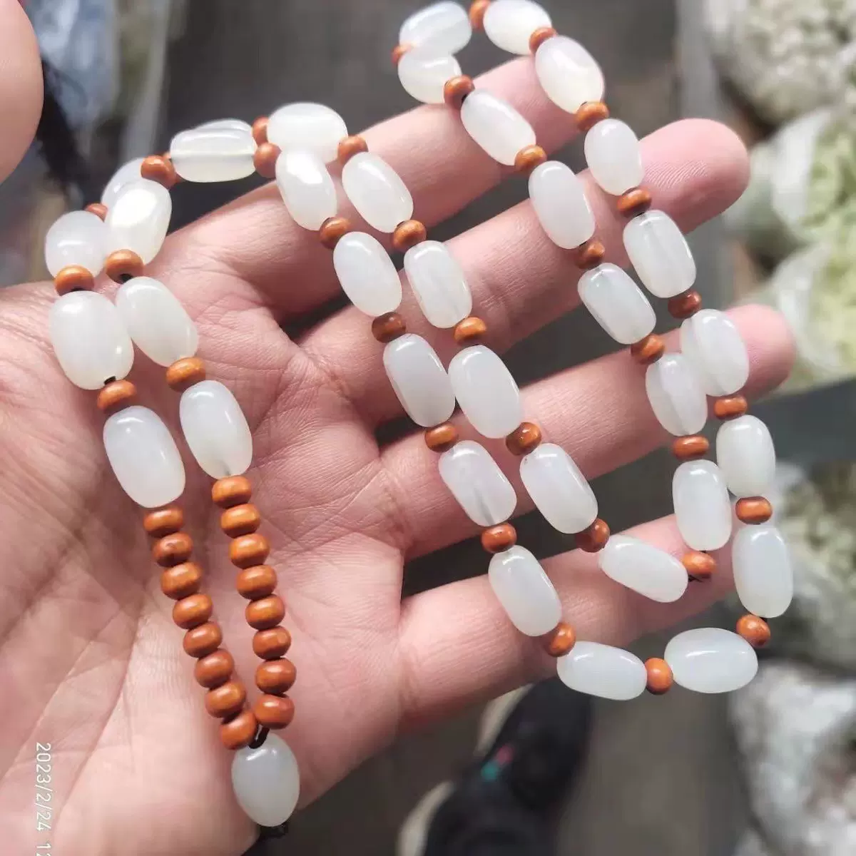 天然阿富汗白玉项链青白色随型珠链吊坠挂件男女款项链绳玉石玉器