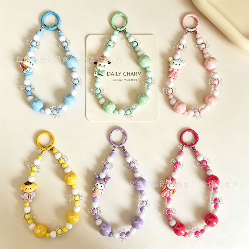 Cute Sanrio candy beaded phone chain, girly style ins, car keychain bracelet, couple gift wholesale Cute Sanrio candy beaded phone chain, girly style ins, car keychain bracelet, couple gift wholesale