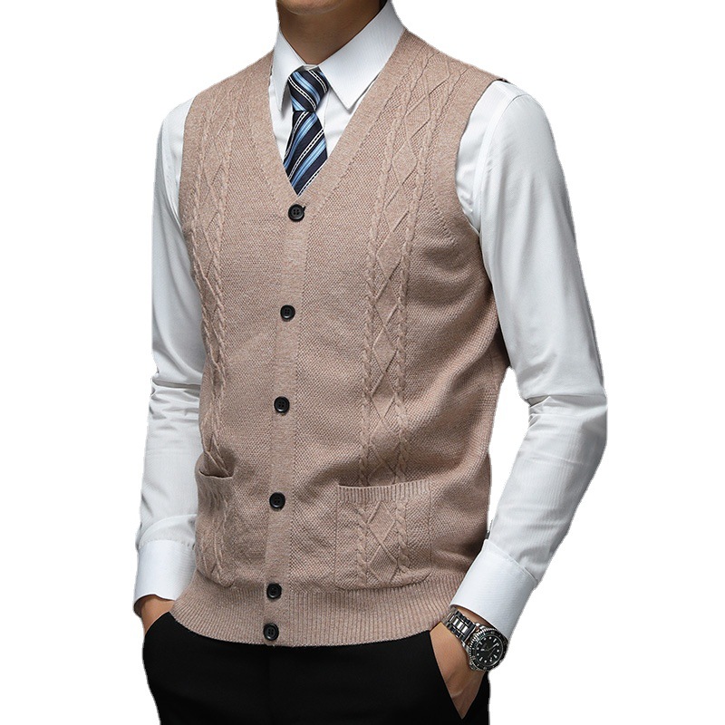 Cuello en V de un solo pecho de lana de color sólido casual Fit en stock suéter gris sin capucha cardigan chaleco de lana