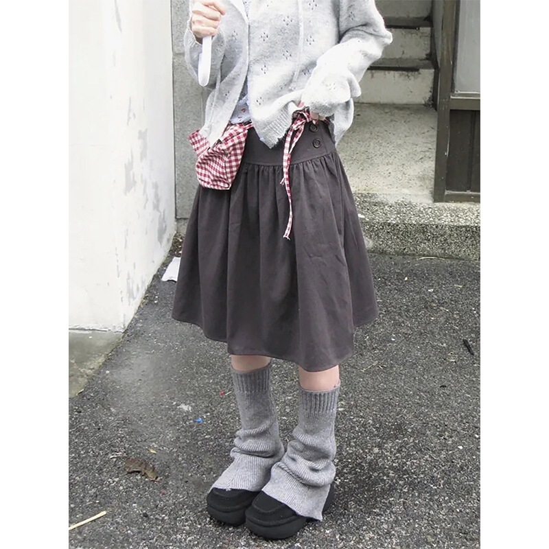 New Japanese Retro Light Asian Style Floral Versatile Pleated Puffy Gray A-Line Over-The-Knee Mid-Length Skirt for Women New Japanese Retro Light Asian Style Floral Versatile Pleated Puffy Gray A-Line Over-The-Knee Mid-Length Skirt for Women