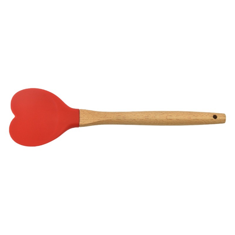 En stock raspador de silicona creativo mango de madera en forma de corazón cuchara de silicona hogar utensilios de cocina
