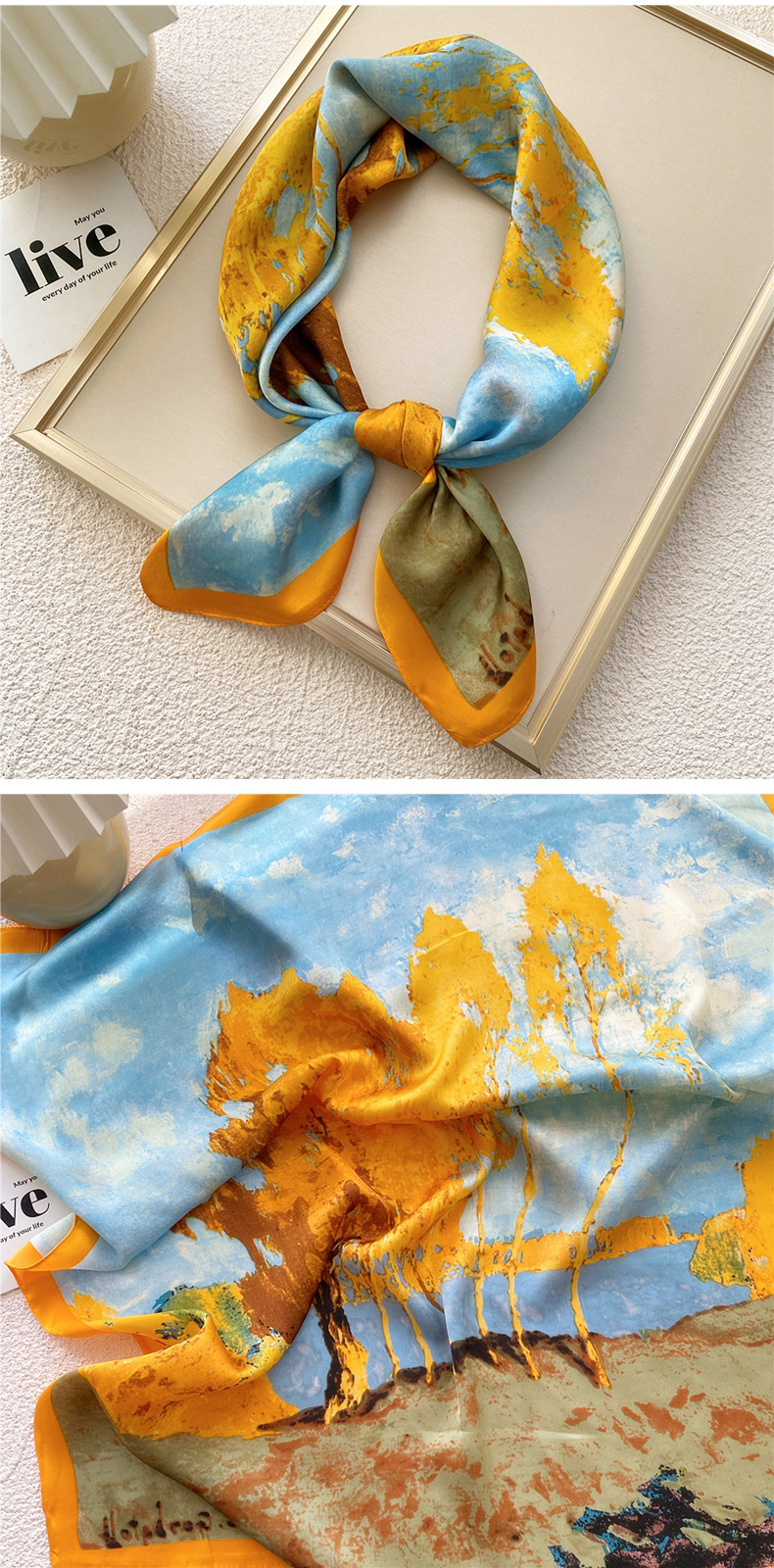 50g Weight Silk Scarf Classification Travel Occasion Silk Material Unisex Gender Printing Design Sweet Style Grey, Red, Green, Blue, Yellow, Black Color Unisex Sweet Silk Printing Silk Scarf 12