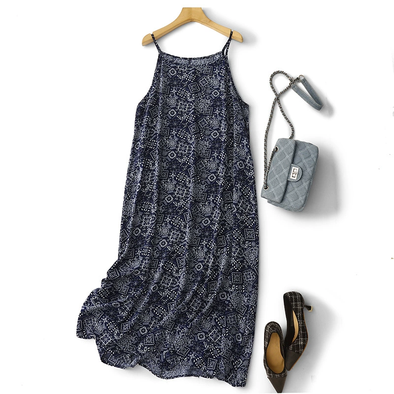 2025 лето новый ретро-литературный принт свободная повседневная средняя длинная пляжная юбка подтяжка женская