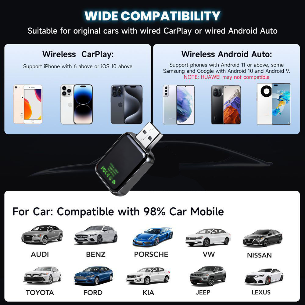 Amazon's Popular Wireless Carplay Android Auto Box Adapter for Car Connectivity, Two-In-One Car Interconnect