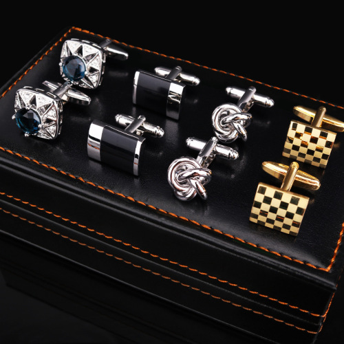 Four-piece gift box cufflinks and tie clip set gold and silver cufflinks cufflinks tie clip French shirt