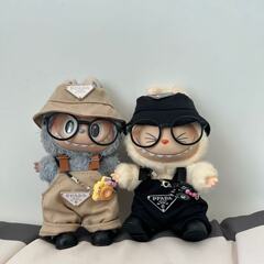第一世代、第二世代、第三世代のラブベビー服 17CM シットパーティー LABUBU 交換用黒帽子サスペンダーセット メガネアクセサリー