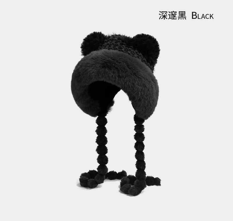 毛绒针织帽女秋冬季保暖加厚防寒甜美球球复古民族风护耳毛线帽子|undefined