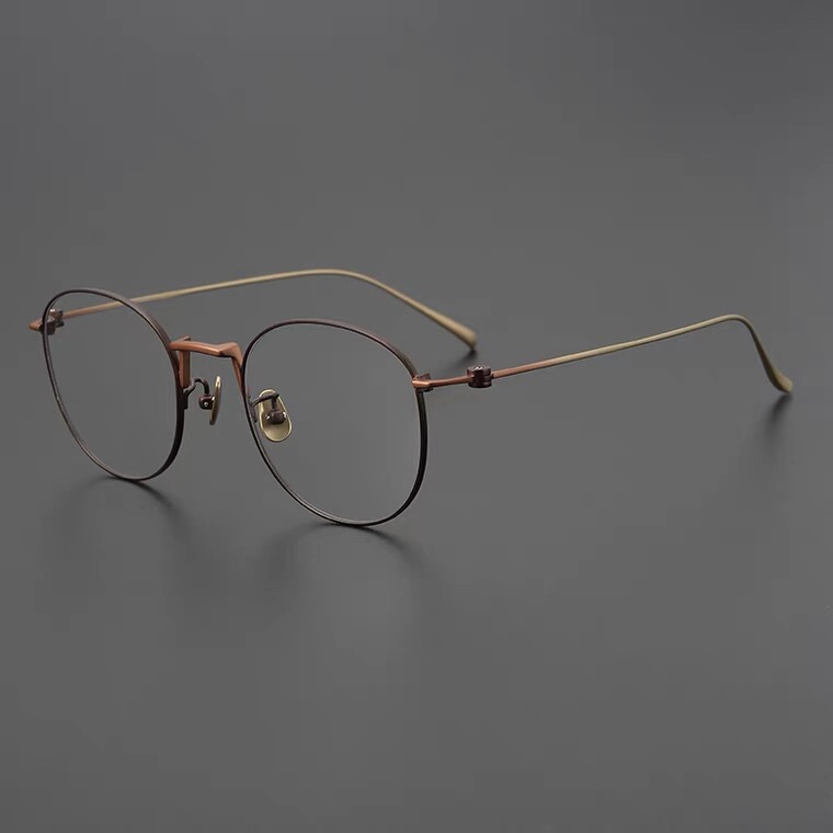 Long Island Iced Tea 7g Handmade Japanese Double Color Ultra Light Pure Titanium Women's Artistic Myopia Round Glasses Frame Men's Pure Titanium Glasses