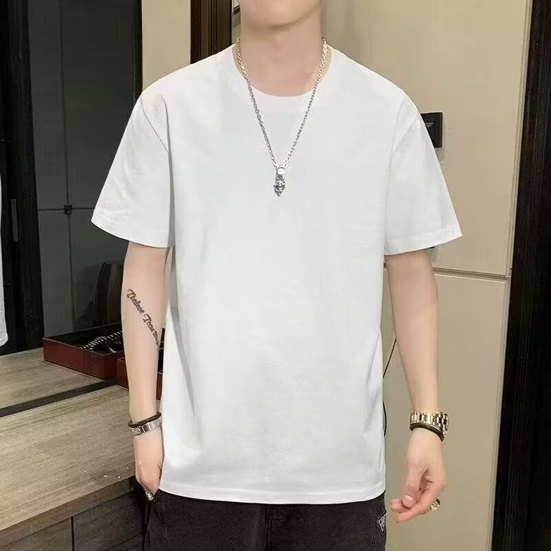 Camiseta de manga corta de color sólido para hombre verano blanco casual ins pareja top marca de moda cuello redondo suelta camiseta de media manga