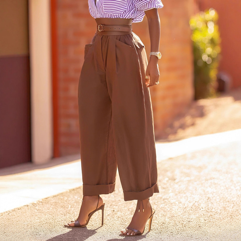 Amazon Independent Site Foreign Trade Cross-Border Women's Clothing Solid Color Pocket Carrot Pants Without Belt Trendy Slimming Casual Versatile Amazon Independent Site Foreign Trade Cross-Border Women's Clothing Solid Color Pocket Carrot Pants Without Belt Trendy Slimming Casual Versatile