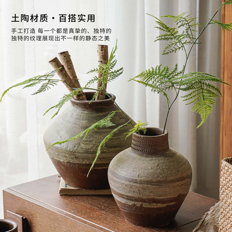 复古粗陶罐花瓶大号装饰摆件酒店民宿造景侘寂风仿陶瓷粗陶土花盆|undefined