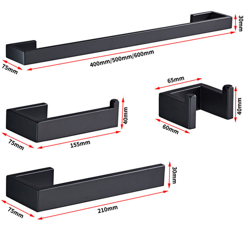 Cross-border black 304 stainless steel towel bar bathroom set toilet paper holder bathroom pendant black towel rack set