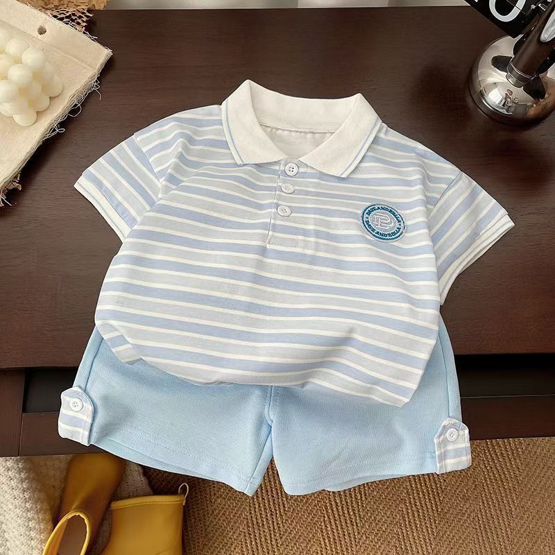 夏季短袖儿童洋气宝宝夏装套装条纹衣服新款童装男童两件套帅耐用|undefined