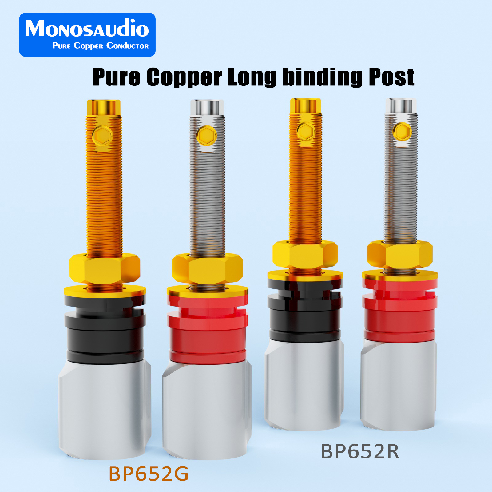 Monosaudio发烧纯银镀金接线柱长柱HiFi音响扬声器喇叭线香蕉头