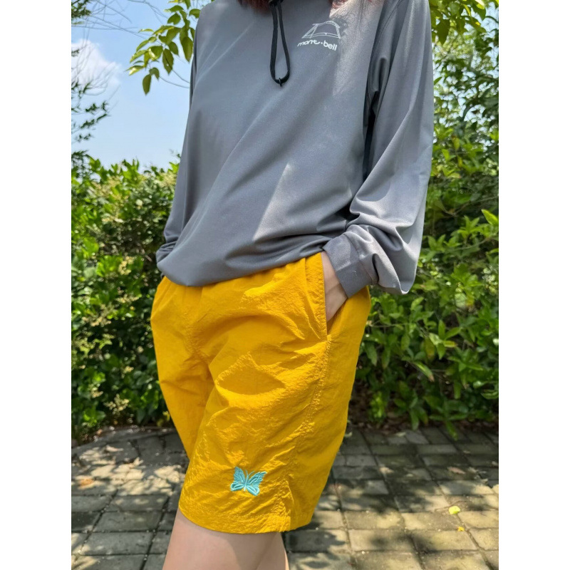美式国潮小众蝴蝶刺绣速干休闲四五分裤男女夏季宽松沙滩彩色短裤