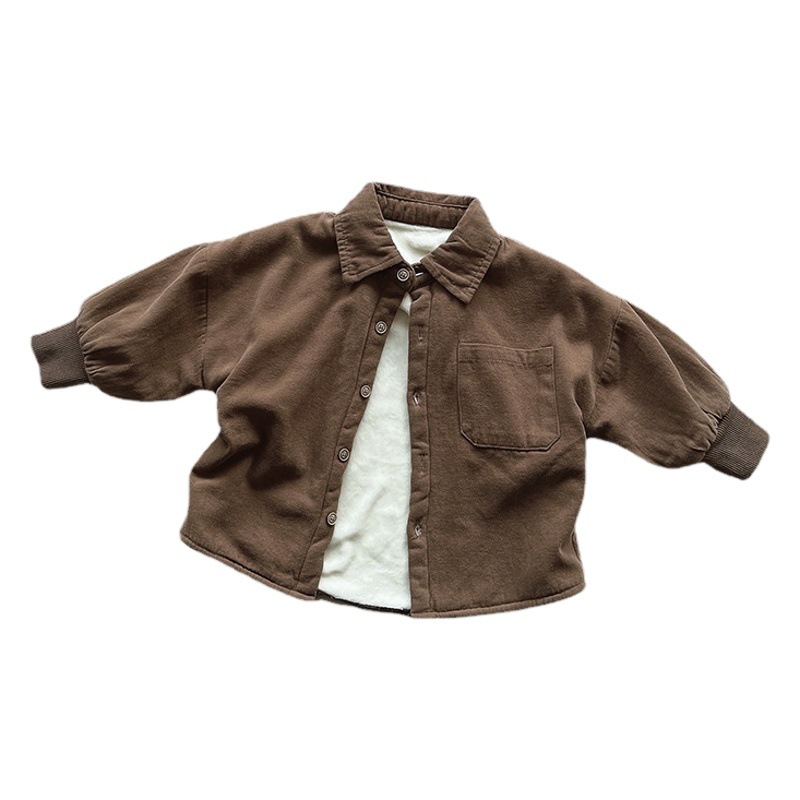 Camisa forrada de lana Retro Para niños ~ 2024 Invierno nuevos hombres y mujeres personalidad del todo fósforo ropa de moda para niños abrigo engrosado para niños