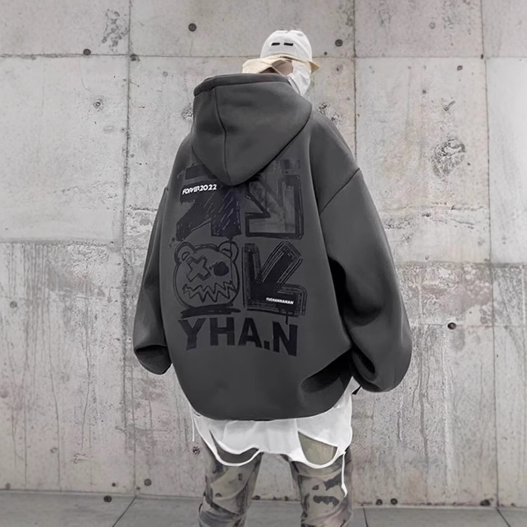 남자 후드 봄과 가을 운동복 남자 홍콩 스타일 느슨한 유행 브랜드 편지 인쇄 모든 경기 재킷 2024 새로운 남성 의류
